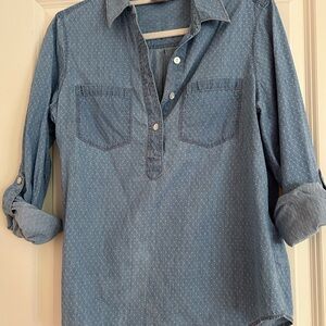 Chico's Denim Blue Shirt with Subtle Pattern